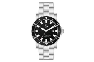 Image of Smith &amp; Bradley Watches Atlantis A2 Ceramic Quartz Watch, 44mm Silver 316L Stainless Steel Case, Black Dial, Unisex, ATC101