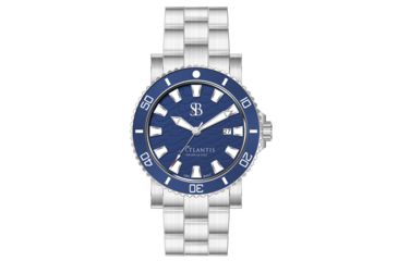 Image of Smith &amp; Bradley Watches Atlantis A2 Ceramic Quartz Watch, 44mm Silver 316L Stainless Steel Case, Blue Dial, Unisex, ATC102