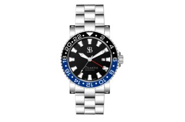 Image of Smith &amp; Bradley Watches Atlantis A2 Ceramic Quartz Watch GMT, 44mm Silver 316L Stainless Steel Case, Batman Dial, Unisex, ATC201
