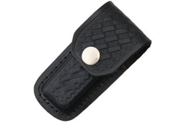 Image of Sheath Folding Knife Sheath, Black leather w/embossed basketweave,3-3.5in closed SH1142