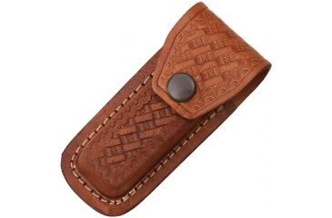 Image of Sheath Folding Knife Sheath, Brown leather w/ embossed basketweave, 3.5-4in closed SH1131