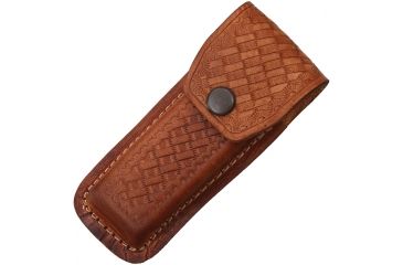 Image of Sheath Folding Knife Sheath, Brown leather w/ embossed basketweave, 4.5-5.25in closed SH1132