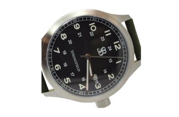 Image of Smith&amp;Bradley Ltd. Springfield Field Watch w/ Stainless Silver/ Black Dial, Green Strap, 44MM, NSN n, SPRINGFIELD STAINLESS GRN