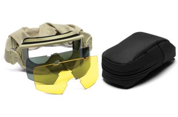 Image of Smith Elite Outside the Wire Eyeshield, Desert Tan frame - shown with protective case and Gray and Yellow replacement lens