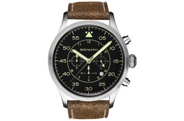 Image of Szanto Mens 2600 Series Watch,Black Dial,Brown Strap,46mm Dia. SZ 2602