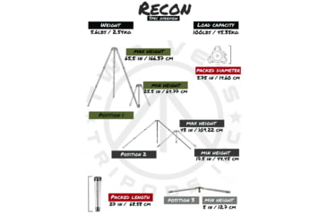 Image of Two Vets Tripods Inc The Recon Tripod, Carbon Fiber/Black, 27-65.5in, RECON
