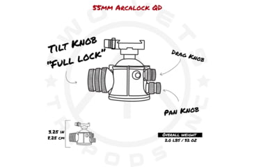 Image of Two Vets Tripods Inc 55mm Dual Tension Ballhead W/ Area 419 Arcalock QD