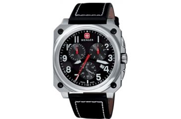 Image of Wenger AeroGraph Cockpit Chronograph Mens Black Rectangle Dial w/ Black Leather Strap 77015