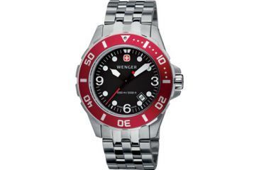Image of Wenger Aquagraph1000m Men's Black Dial Red Bezel and Bracelet