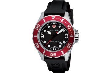 Image of Wenger Aquagraph1000m Men's Black Dial Red Bezel and Black Rubber Strap