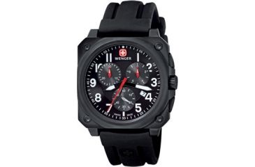 Image of Wenger 77010 Mens PVD Black Case, Black Dial w/ Black Rubber Strap