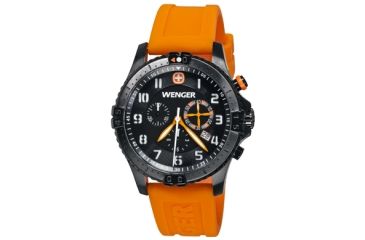 Image of Wenger Mens Squadron Chrono Swiss Watch w/ Black & Orange Dial/Silicone Strap set and special edition Ranger grip swiss army Knife & laptop case 60758