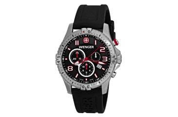 Image of Wenger Mens Squadron Chrono Swiss Watch w/ Black Dial/black silicone strap 77055