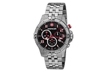 Image of Wenger Mens Squadron Chrono Swiss Watch w/ black dial, bracelet 77056