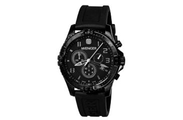 Image of Wenger Mens Squadron Chrono Swiss Watch w/ PVD case/black dial/black silicone strap 77054