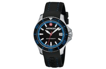Image of Wenger Sea Force Black &amp; Blue Dial Black &amp; Blue Bezel Black Silicone Strap 621102
