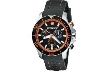 Image of Wenger Sea Force Chrono Black &amp; Orange Dial, Black Silicone Strap 0643.104