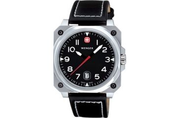 Image of Wenger 72425 Aerograph Cockpit Mens Black Rectangle Dial w/ Black Leather Strap