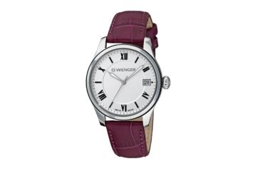 Image of Wenger Terragraph Silver Dial Aubergine Leather Strap 521103