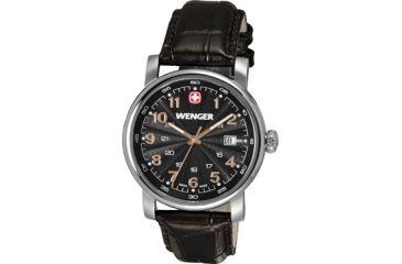 Image of Wenger Urban Classic Black Sunray Textured Dial, Brown Leather Strap 1041.104