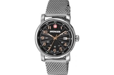 Image of Wenger Urban Classic Black Sunray Textured Dial, Stainless Steel Mesh Bracelet 1041.106