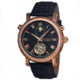 Heritor Kornberg Mens Watch, Black Leather Band, Rose Gold Bezel, Black Analog Dial, Rose Gold Hand HERHR1606