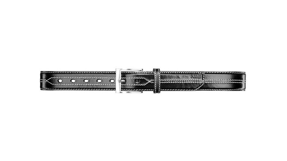 5.11 Stitched Leather 1.5in Casual Belt, Black With Contrast Stitch, Size XXXL 59502-919