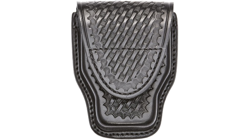 Aker Leather Model 508 Handcuff Case, Small, Hidden Snap, Basketweave, Black, A508-BW-HS