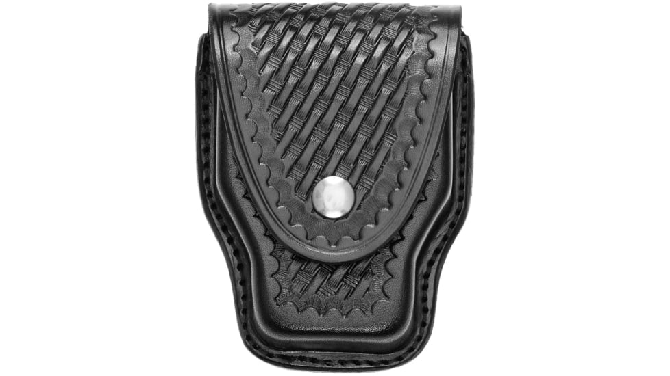 Aker Leather Model 508 Handcuff Case, Small, Chrome Snap, Basketweave, Black, A508-BW-CH