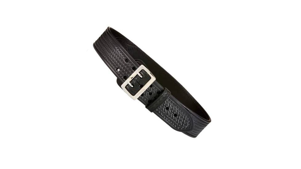 Aker Leather Model B03 2.25inch Half Leather Lined Sam Browne Belts, Chrome Buckle, 28 in, Basketweave, Black, B03-BW-28-CH