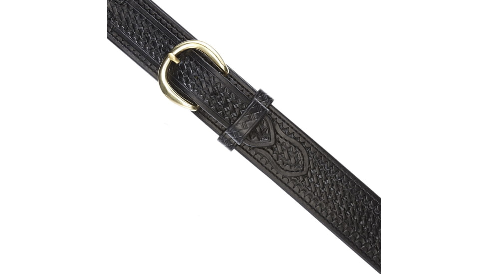 Aker Leather Model B06 2.25inch Leather Lined River Belts, 50 in, Chrome Snap, Basketweave, Black, B06-BW-50-CH