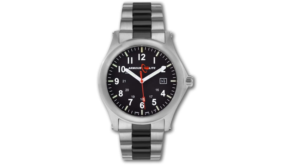 Armourlite Field Series AL101-BLK Swiss Made Tritium Illuminated Watch with Shatterproof Armourglass, Raw Steel Case, Black Dial, 42mm, AL101-BLK