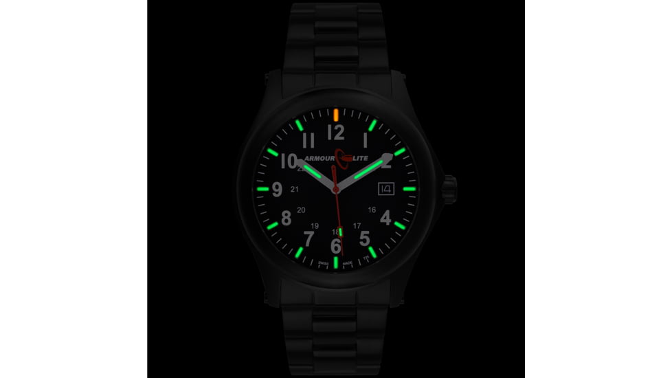 Armourlite Field Series AL104 Swiss Made Tritium Illuminated Watch with Shatterproof Armourglass, Black Case, Black Dial, White Numbers, 42mm, AL104