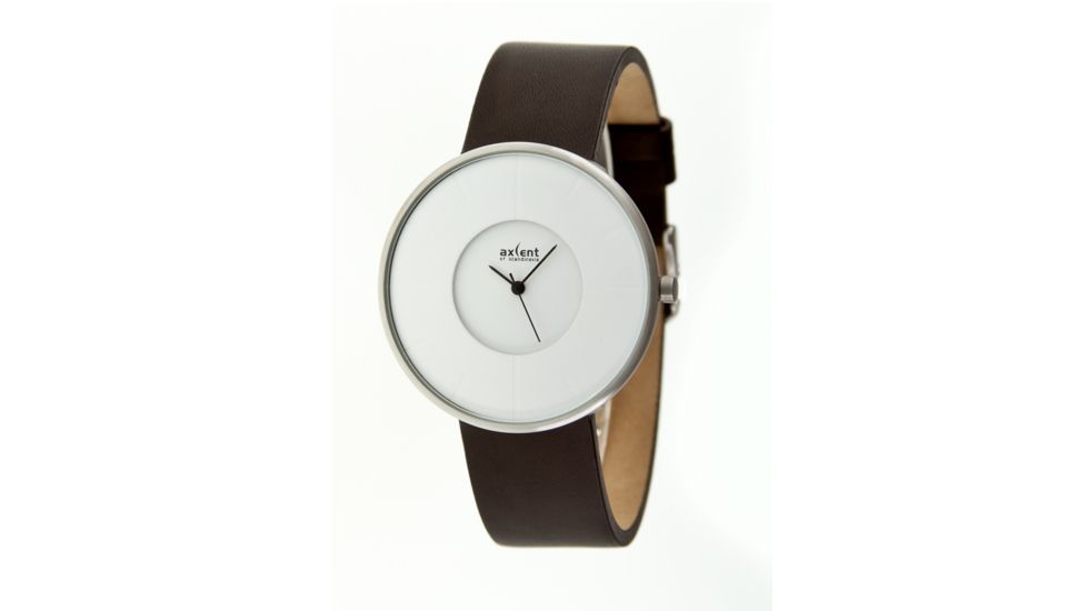 Axcent Hope Round Watch, Dark Brown Leather Strap, White Face, Black Hands X50381-156