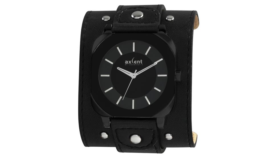 Axcent The Rock Round Watch, Black Strap, Black Face, Silver Face X6162b-237