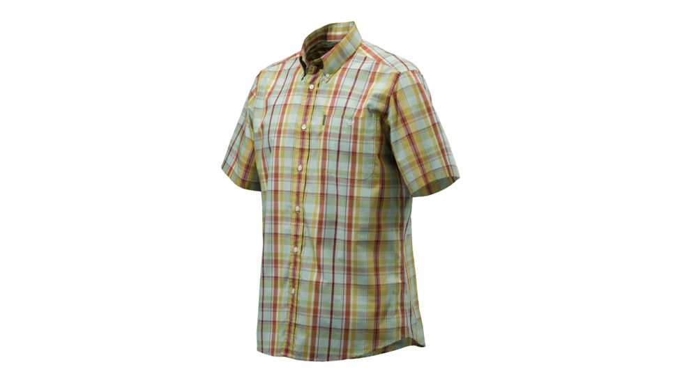Beretta Mens Drip Dry Button-Down Short Sleeve Shirt,Green/Bordeaux,2XL LU52007517075GXXL