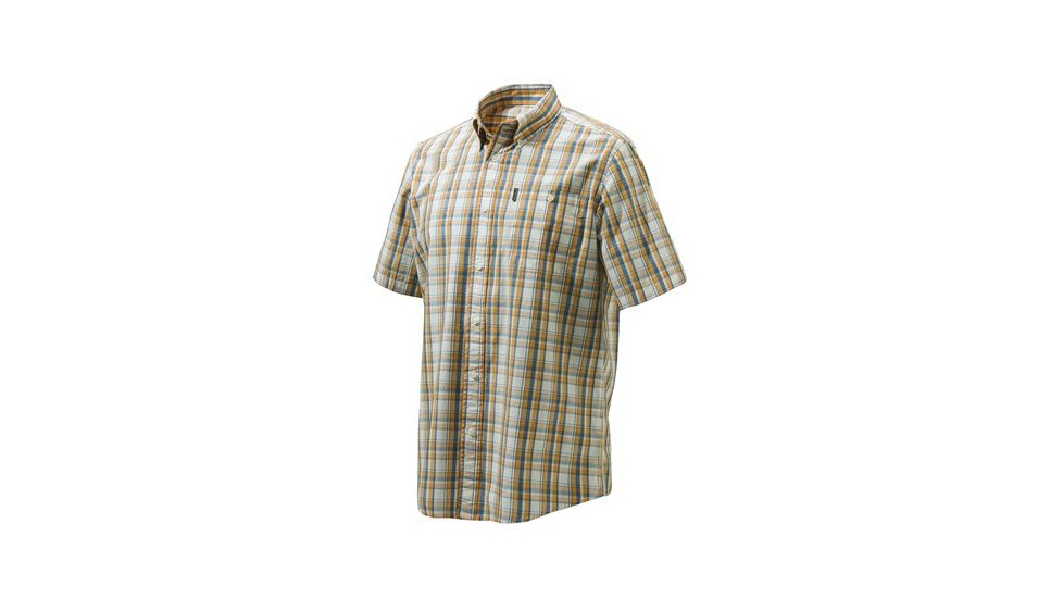 Beretta Mens Drip Dry Button-Down Short Sleeve Shirt,Orange/Light Blue,XL LU520075170432XL