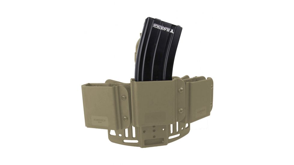 Blade-Tech Revolution AR-15/M4 3 Mag Hip Pouch, Vertical, Thigh Rig, Tan, Left Hand AMMX0074AR15THTRMVTANLH