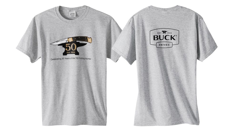 Buck Knives 110 50th Anniversary T-Shirt, Ash Gray, XL BU7855