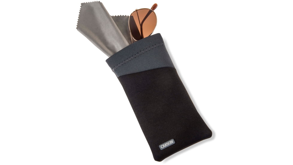 Carson Eyeglass Pouch w/Built-in Microfiber Cloth, Black/Grey, 6.7x7.6in, EC-10BKGY