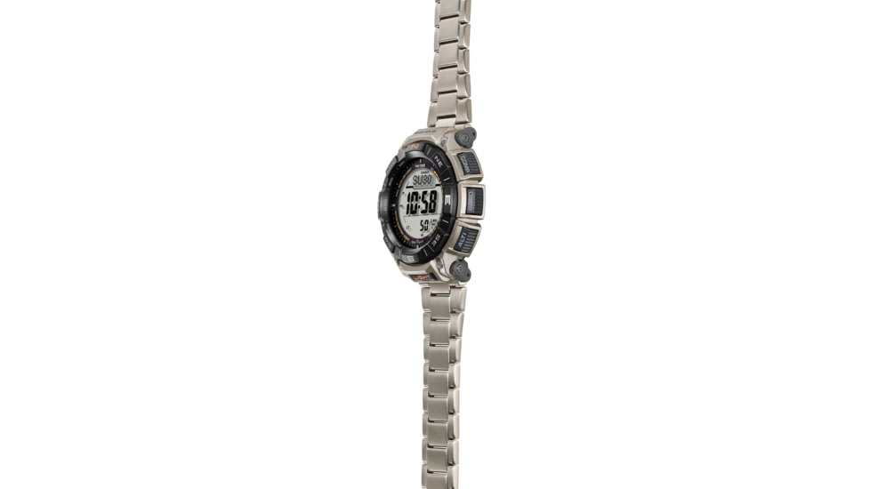 Casio Outdoor Casio Pro Trek Solar Watch Triple Sensor Watching Featuring an Altimeter, Barometer, Digital Compass, Thermometer and 100M WR Titanium Band - Mens, Silver, One Size, PRG340T-7