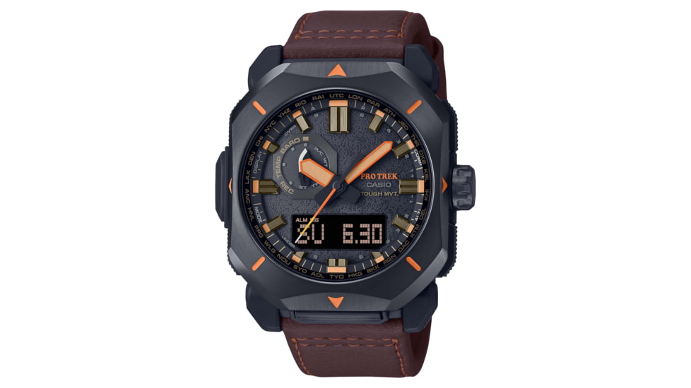 Casio Outdoor Pro Trek Solar Powered Triple Sensor Word Time Watches w/Biomas Plastic Case and Strap - Mens, Brown, One Size, PRW-6900YL-5