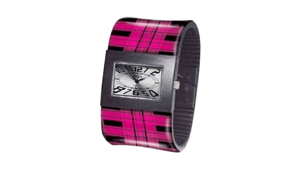 Dakota Watches Fashion Cuff, Silver Dial, Pink Plaid Cuff 2932-1