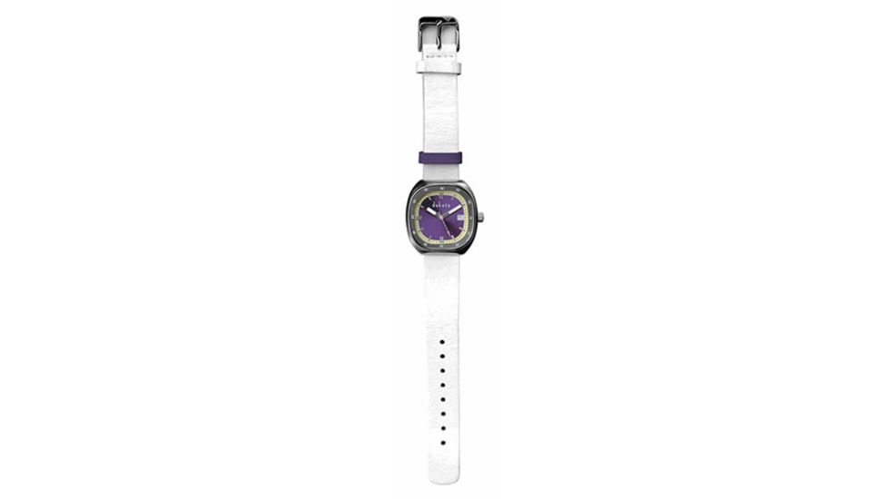 Dakota Watches Midsize Calendar, Purple Dial, White Leather Band 3079-0