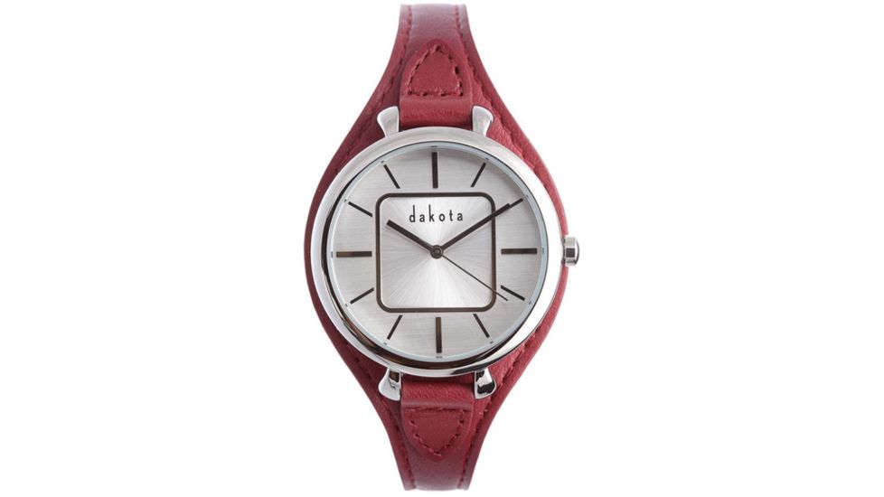 Dakota Watches Midsize Colorful Leather, Silver Dial, Red Leather Band 3030-0