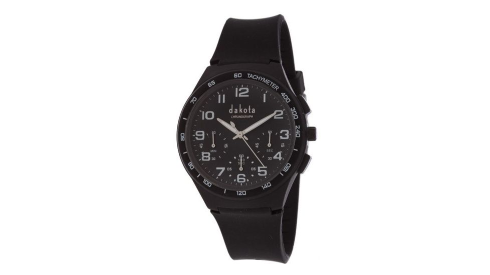 Dakota Watches Plastic Chrono, Black Dial/Case/Soft PV Strap, NO 2081-8