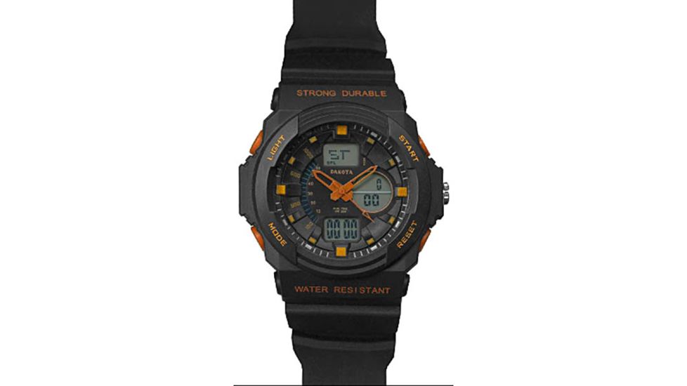 Dakota Watches Tough Ana-Digi Watch,Black/Orange Dial,Black Case/PVC Strap 3565-5
