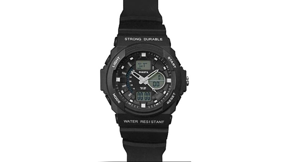 Dakota Watches Tough Ana-Digi Watch,Black/White Dial,Black Case/PVC Strap 3563-7