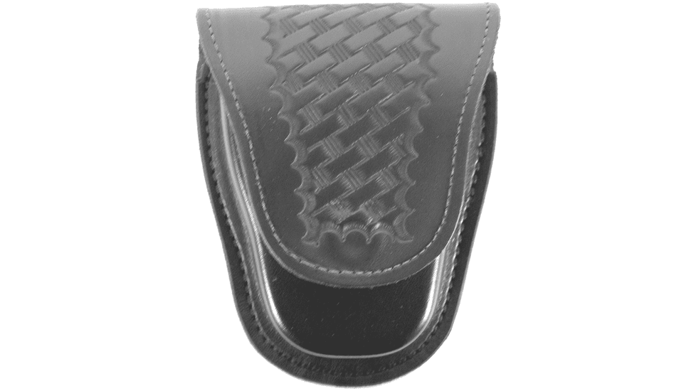 DeSantis Leather Handcuff Case, ASP 100 Handcuffs, Hidden Snap Closure, Ambidextrous, Basketweave, Black, U25BLG3Z5