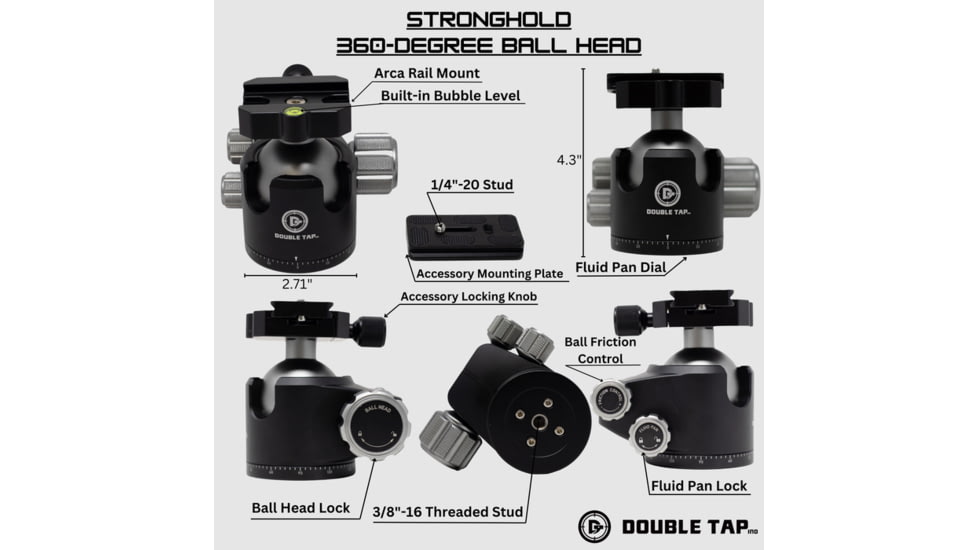 Double Tap Industries 360 Degree Ball Head for Stronghold Tripod, Black, TRI-BH